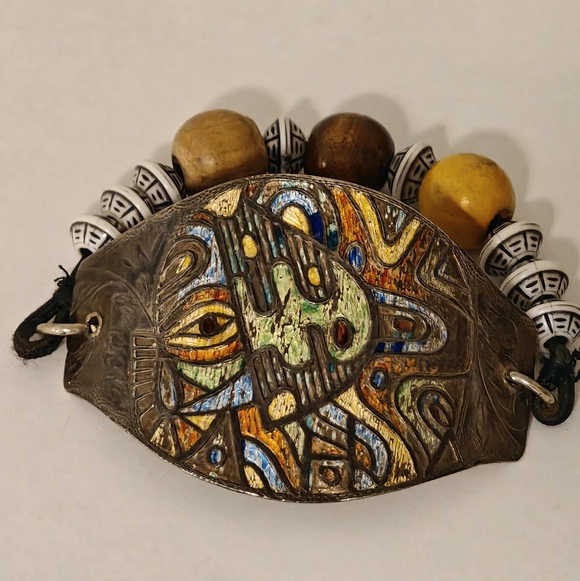 Vintage MCM Sterling Silver 925 & Enamel Cuff Bracelet - Picture 12 of 14